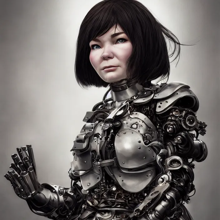 Image similar to hyper - realistic bjork leather cyborg - by tom bagshaw, by ilya kuvshinov, rtx rendering, octane render 1 2 8 k, maya, extreme high intricate details by wlop, digital anime art by ross tran, medium shot, close up shot, composition by sana takeda, dramatic lighting by greg rutkowski, 8 k, trending on artstation