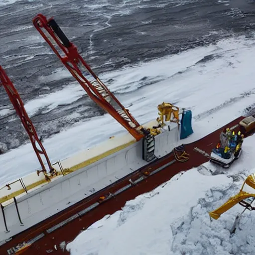 Image similar to immense tunnel boring drill breaks through surface ice into vast subterranean ocean