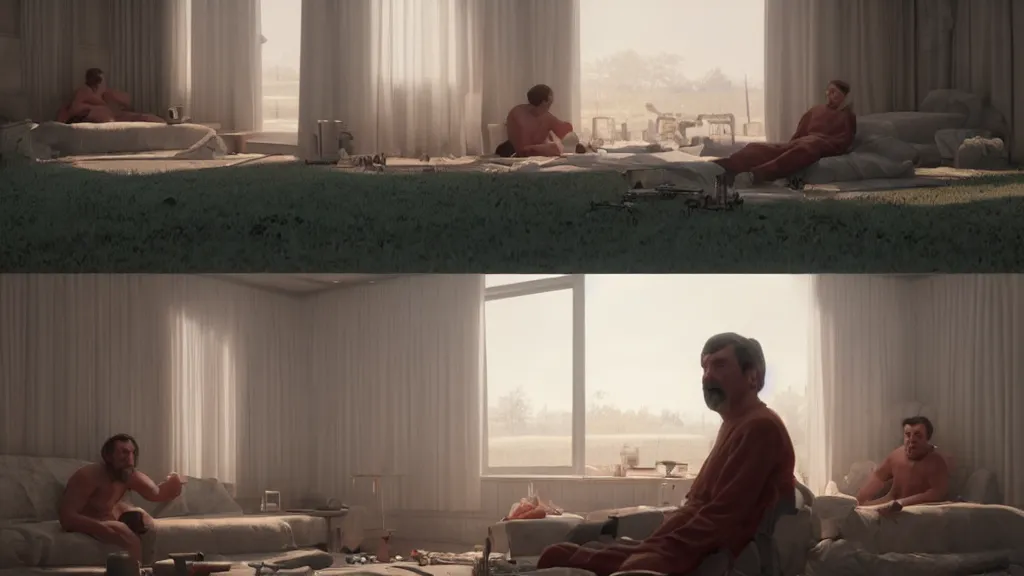 Image similar to colour comedy - sitcom scene from duna ( 2 0 2 1 ) by denis villeneuve and gregory crewdson style highly detailed faces many details by andrei tarkovsky and caravaggio in sci - fi style volumetric natural light rendered in blender and octane render