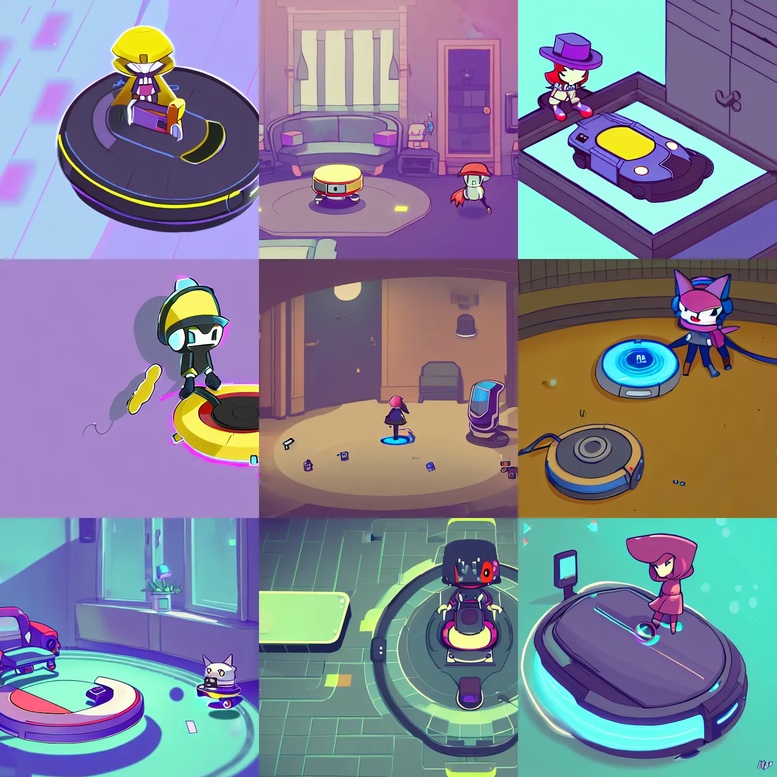 Prompt: niko oneshot riding a roomba # oneshotgame, artstation