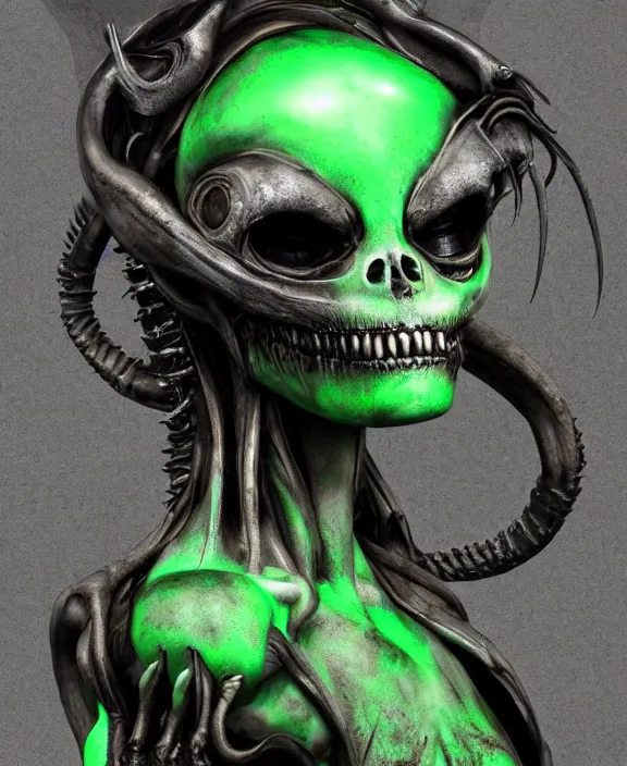 Image similar to xenomorph borg queen goth model skull eyes hybrid, dragon eggs, dark emerald mist colors, giger background liminal void, cinematic lighting, realistic, award winning photograph, various refining methods, micro macro autofocus