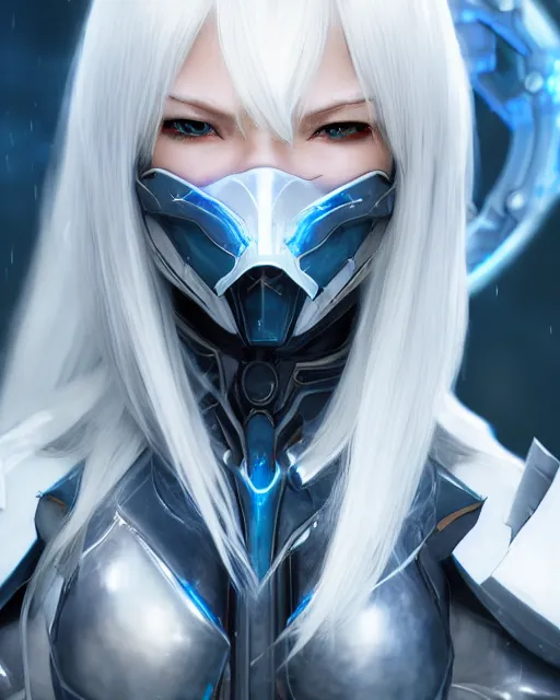 Image similar to perfect white haired girl, warframe armor, beautiful, dreamy, half asian, pretty face, blue eyes, detailed, sunny day, scifi platform, front lit, laboratory, experiment, 4 k, ultra realistic, epic lighting, cinematic, high detail, masterpiece, by masayoshi tanaka, akihiko yoshida, kazuya takahashi