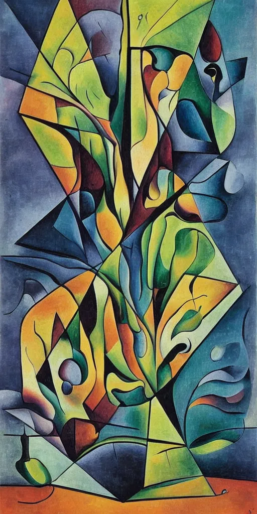 Image similar to cubist artwork of a tree, in the style of Salvador Dalí