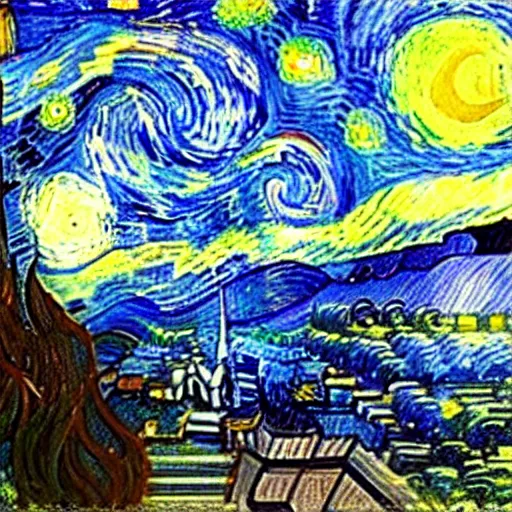 Prompt: starry night by van gogh in a bottle, by van gogh