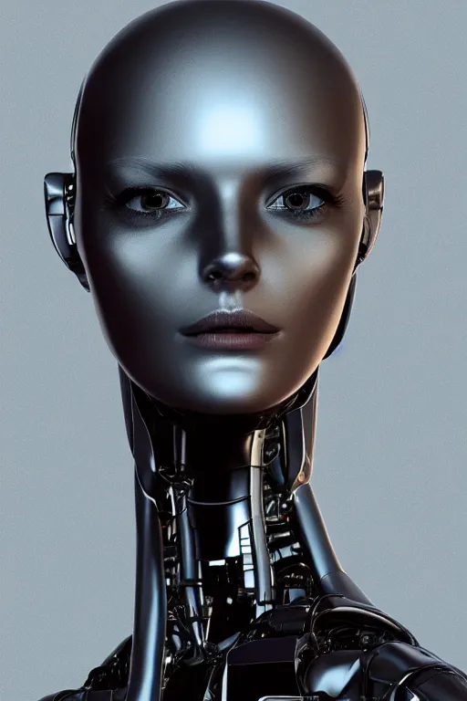 Image similar to robot with human face, female head, woman human face, human face realistic, human head, cyborg frame concept, cyborg by ales-kotnik, sci-fi android female