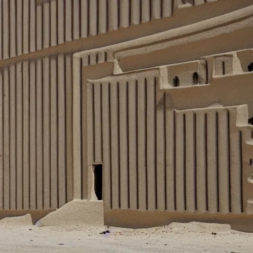 Prompt: a building facade in the desert, surreal, liminal,