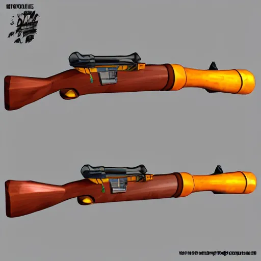 Image similar to 3 d model of double barrel shotgun, low poly toon shading, flat colors, low poly artstation