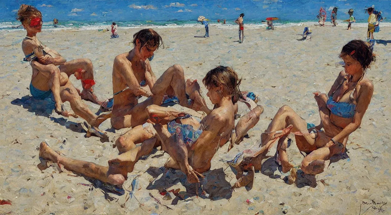 Image similar to on the beach, painting by denis sarazhin