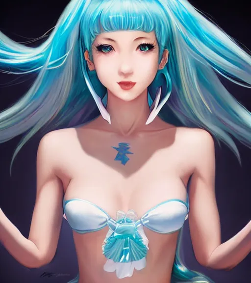 Prompt: Beautiful Hatsune miku by artgerm, rossdraws, magali villeneuve, Gil Elvgren, Enoch Bolles, symmetrical shoulders