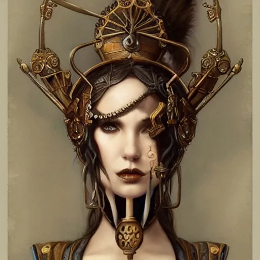 Image similar to tom bagshaw, soft painting of a curiosities carnival steampunk, beautiful young aristocrat blessing sword in full dress, perfectly detailed, symmetrical accurate intricate sensual features, highly detailed, artstation, sharp focus