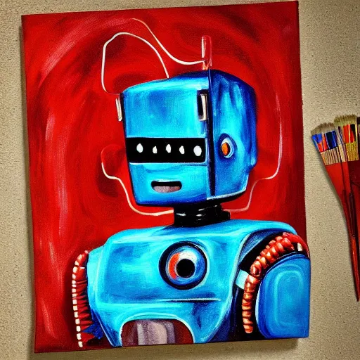 Image similar to robot painting beautifully