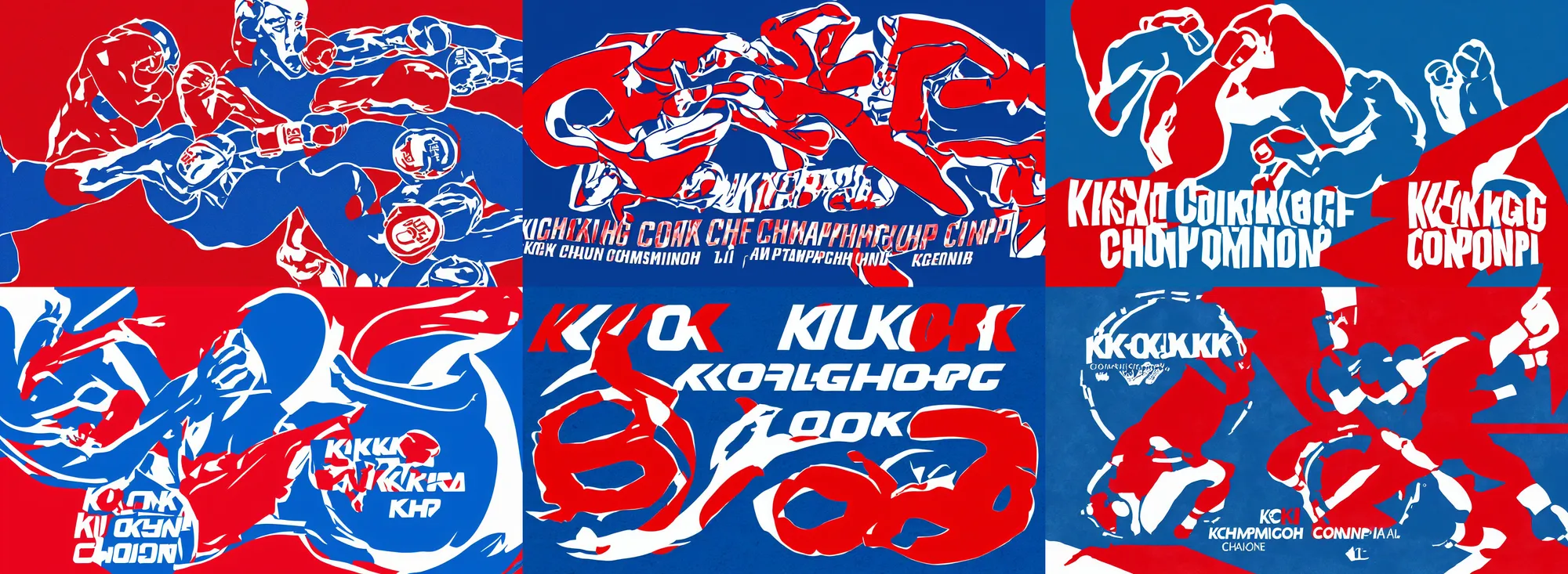 Prompt: Logo for Kickboxing championship in blue, red and white colors