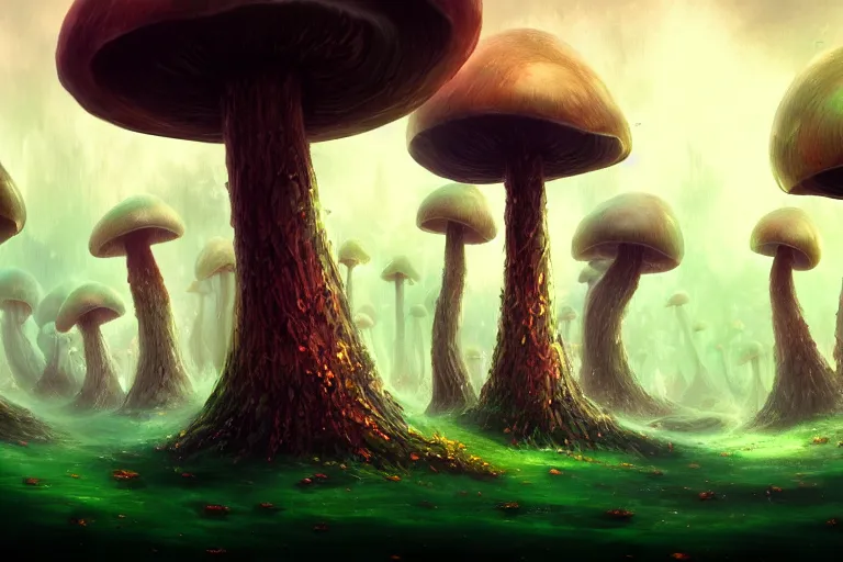 Image similar to a giant mushroom forest in the style of Anato Finnstark concept art, 4K, UHD, High quality, Trending on Artstation HQ