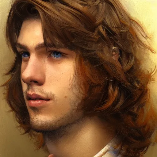 Image similar to Swedish 22 year old male with messy light brown hair and face stubble portrait art by Donato Giancola and Bayard Wu, digital art, trending on artstation, 4k