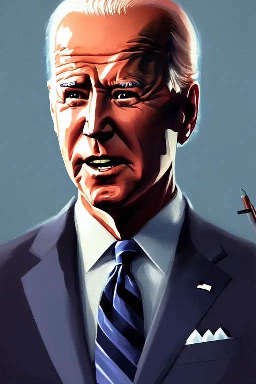 Prompt: Joe Biden, modern, hero, wearing a suit, highly detailed, digital painting, artstation, concept art, sharp focus, illustration, by greg rutkowski