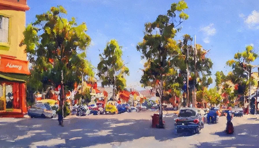 Prompt: painting by antoine blanchard of the main street in taree nsw australia