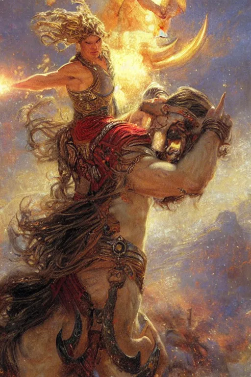 Prompt: portrait of rand al'thor channeling the one power during the last battle. art by gaston bussiere.