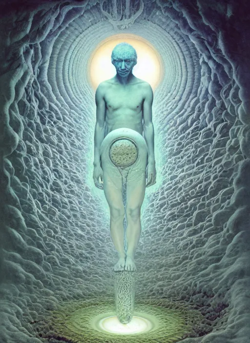 Prompt: antediluvian occult cosmology, panspermia, by daniel arsham and robert hooke and ernst haeckel and agostino arrivabene and joaquin sorolla and paolo gioli, rule of thirds, vivid colours, negative space, atmospheric, digital painting, artstation, concept art, smooth, sharp focus