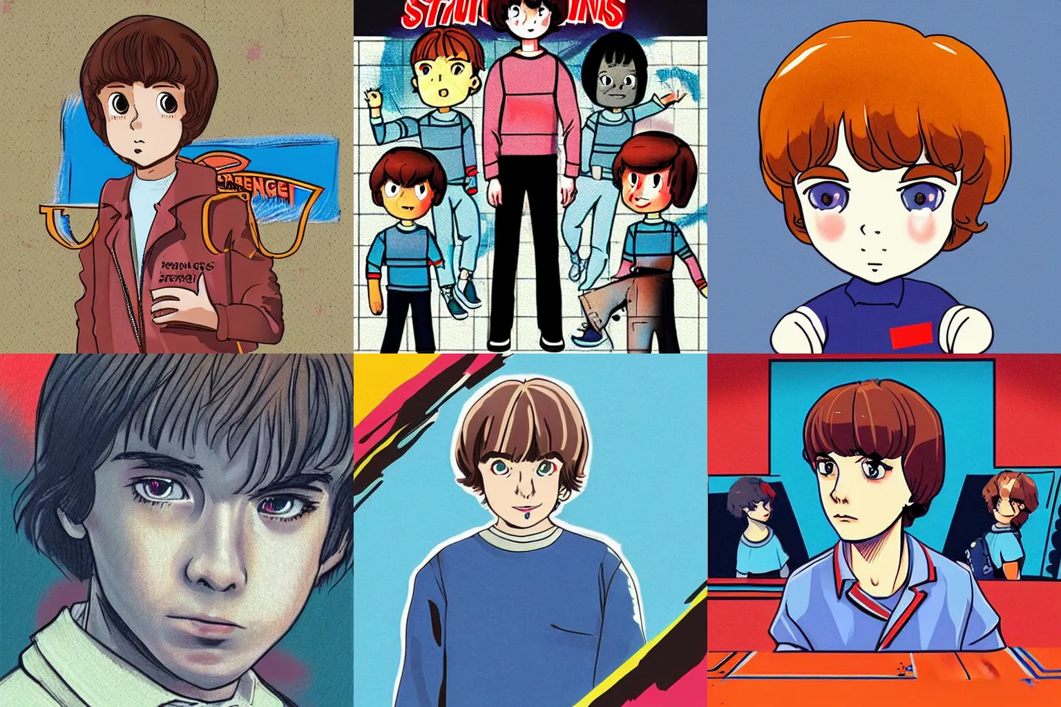 Prompt: “Will Byers from Stranger Things drawn in the style of 1980s anime, high quality”
