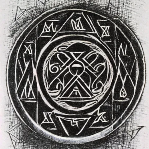 Image similar to magic protection iconography old occult runes intaglio etching engraving alchemy ink witchcraft