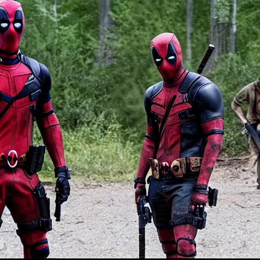 Image similar to deadpool in the walking dead 4 k detailed super realistic