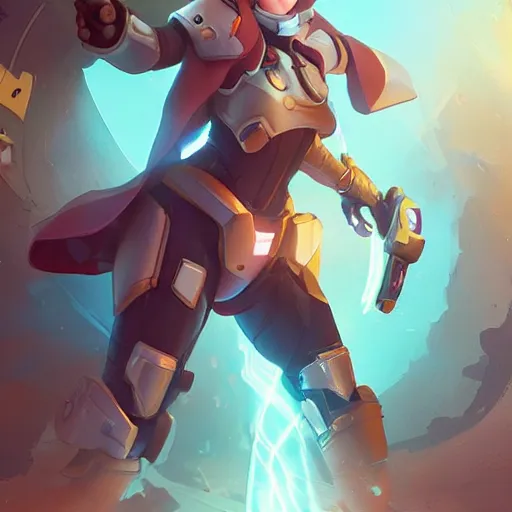 Image similar to a magic mechanic using magic powers to rebuild and restore a planet. overwatch character, concept art, character design, artstation trending, by rossdraws, wlop, greg rutkowski, greg manchess