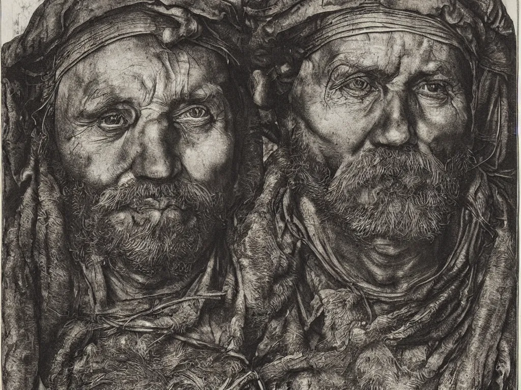 Prompt: portrait of a head of a man working in the coal mine. copper engraving by albrecht durer, august sander
