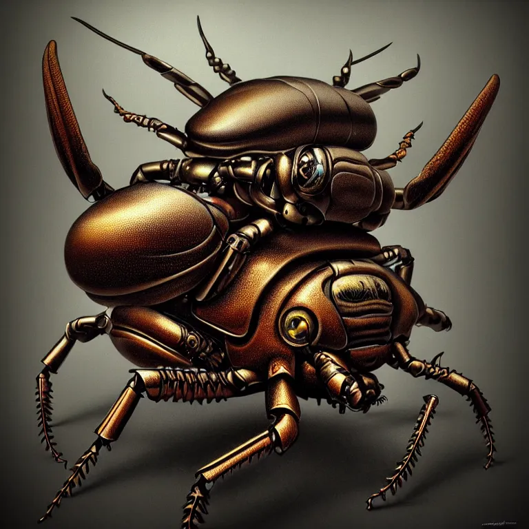 Prompt: steampunk stag beetle, biomechanical, very coherent symmetrical artwork, cinematic, 3 d model, unreal engine realistic render, 8 k, micro detail, intricate, elegant, highly detailed, centered, digital painting, smooth, sharp focus, illustration, artgerm, tomasz alen kopera, by wlop