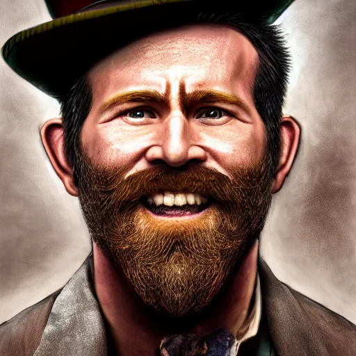 Image similar to hyperrealistic mixed media image of a ryan reynolds disguised as a leprechaun, stunning 3 d render inspired art by istvan sandorfi and greg rutkowski, perfect facial symmetry, realistic, highly detailed attributes and atmosphere, dim volumetric cinematic lighting, 8 k octane extremely hyper - detailed render, post - processing, masterpiece,