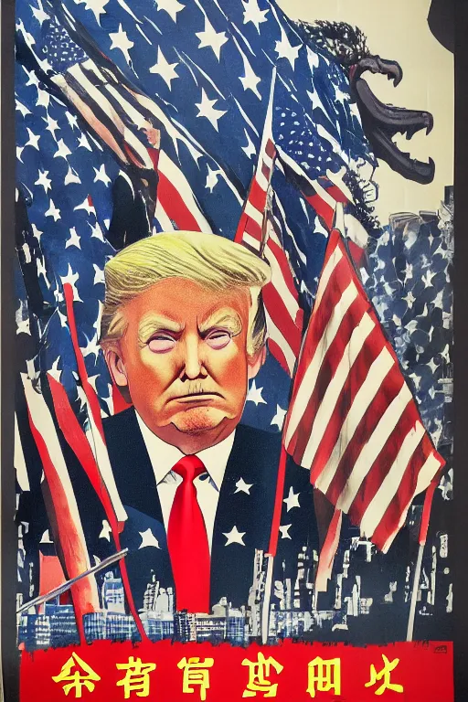 Prompt: chinese propaganda poster of Donald Trump