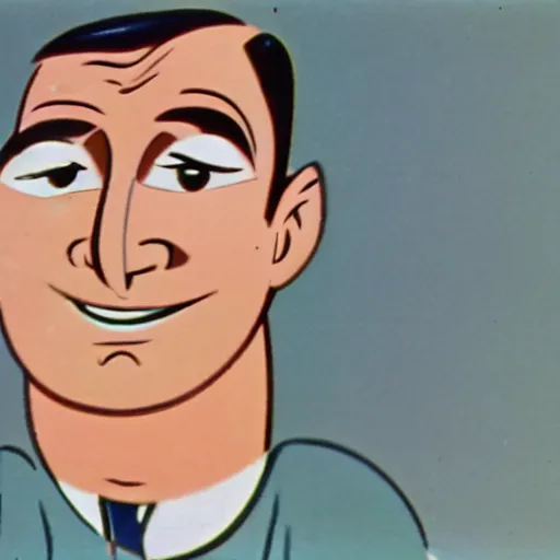 Prompt: man smirking looking towards the camera, 1 9 6 0 s animation, color