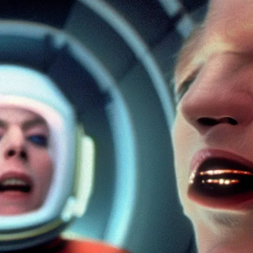 Image similar to film still of David Bowie as David Bowman in 2001 a space odyssey, 4k