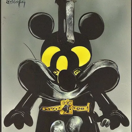 Prompt: Mickey mouse as a dark souls boss by Salvador Dalí