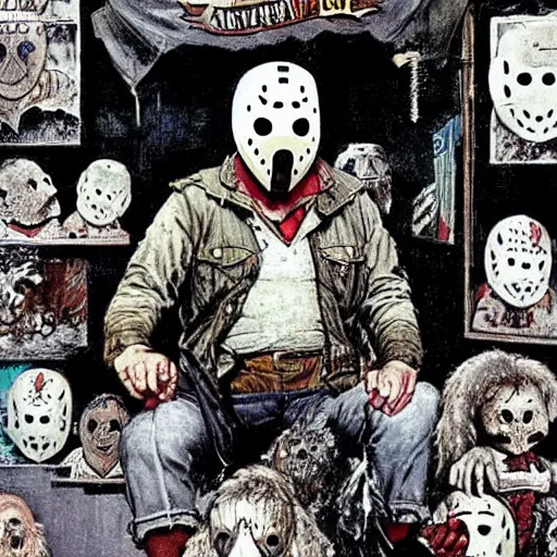 Prompt: “ jason voorhees having a great day out at the fair in the style of norman rockwell ”