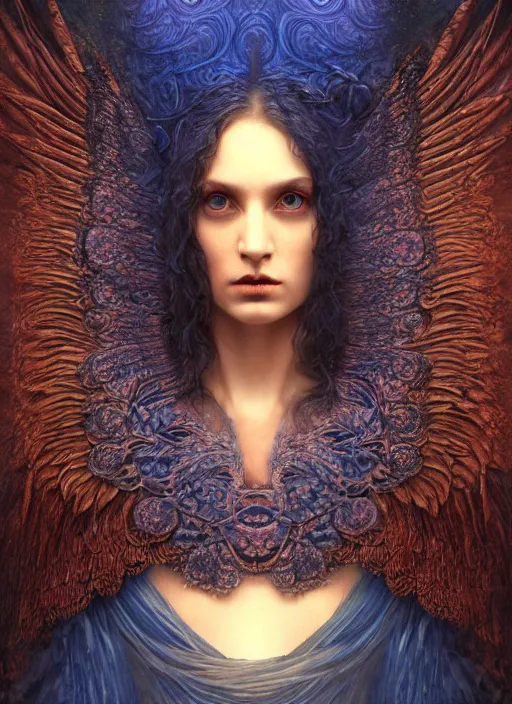 Image similar to Her huge ominous glowing blue eyes staring into my soul , perfect eyes, intricate stunning highly detailed, agostino arrivabene, WLOP, twisted dark lucid dream, 8k portrait render, raven angel wings, swirling thick smoke , beautiful lighting, dark fantasy art, cgsociety