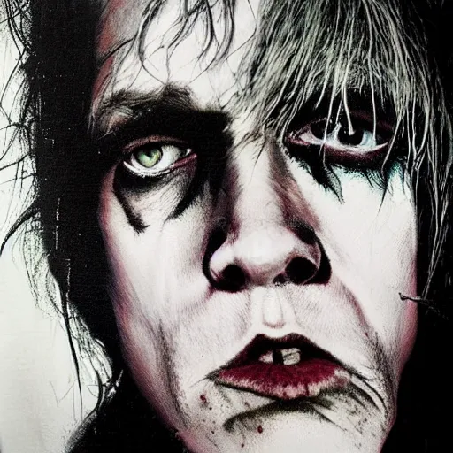 Image similar to stunning portrait of gaunt iggy pop a ( the cure fan ) as dream from sandman, dim stars as eyes, by jeremy mann, by cedric peyravernay, by by russ mills, by richard avedon and ben templesmith, dramatic lightning, sadness, dark eye sockets, in the shadows, punk rock, gothic, high detailed, 8 k