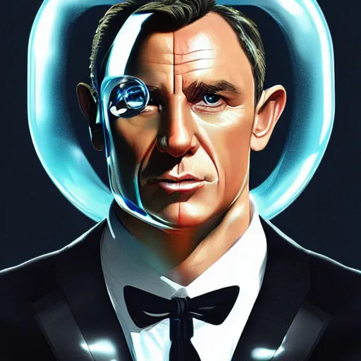 Image similar to James Bond with bubble eyes, digital art by Artgerm and beeple and WLOP