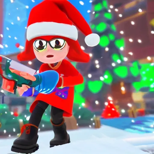 Prompt: Splatoon 3 Christmas event outfit