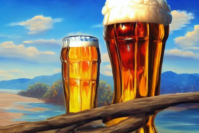 Image similar to beer, fantasy, painting, ultra realistic!!!, clear weather, golden hour, sharp focus