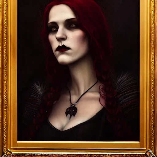 Image similar to portrait of a riveting scottish vampire woman!, atmospheric lighting, gothic makeup, intricate, transylvanian castle, volumetric lighting, beautiful, starlit sky, sharp focus, ultra - detailed, by tom bagshaw leesha hannigan, ross tran, thierry doizon, kai carpenter, ignacio fernandez rios