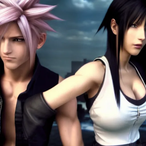 Image similar to Tifa Lockhart and Cloud Strife from Final Fantasy VII Remake in a wedding, shot on iphone, hyperdetailed