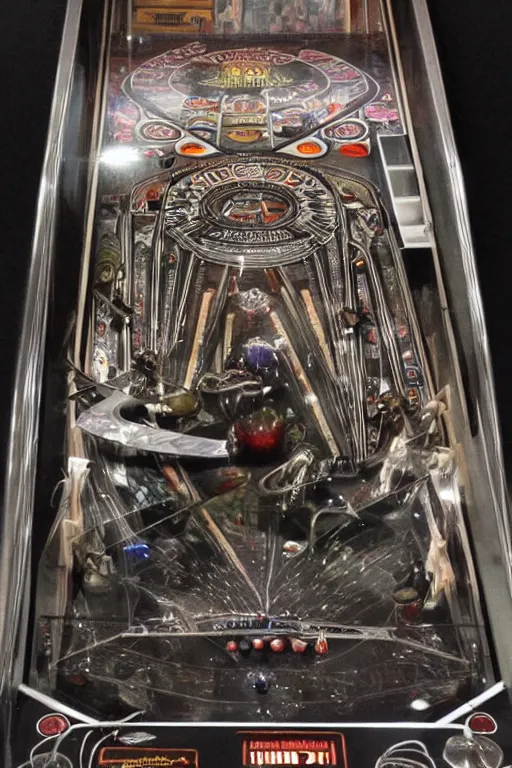 Prompt: pinball machine designed by HR giger