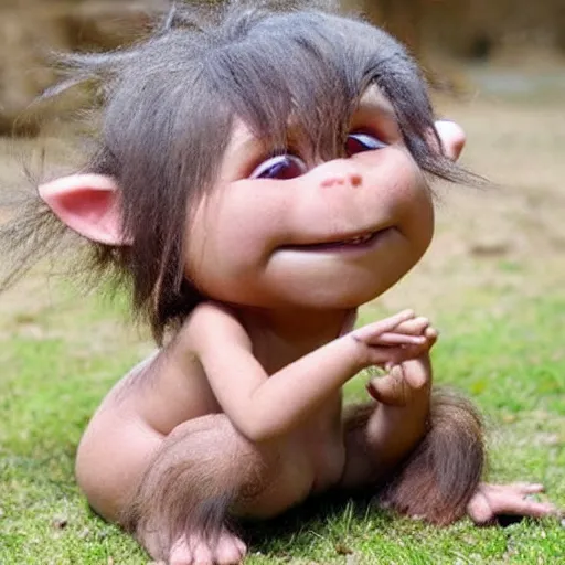 Prompt: cute little troll, with sticky up hair