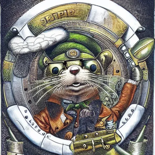 Prompt: steampunk otter inventor, fantasy illustration, Louis William Wain