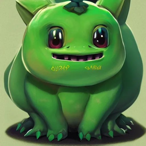 Image similar to aesthetic portrait of bulbasaur, hyperrealistic, super cute, character design, artstation, 4 k, ultra detailed digital art