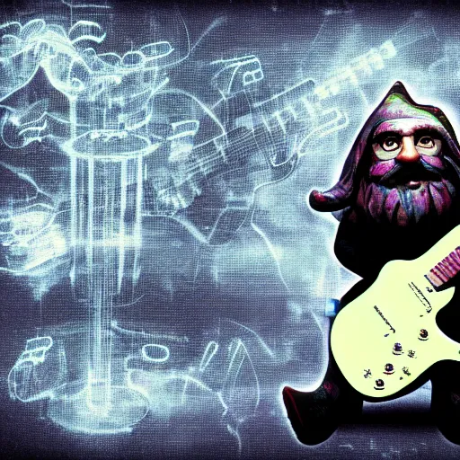 Image similar to deep gnome is playing an electric guitar, epic wallpaper 8 k, rutkovski