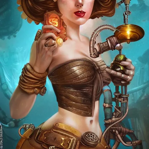 Prompt: Underwater Steampunk Bioshock portrait, Pixar style, by Tristan Eaton Stanley Artgerm and Tom Bagshaw.