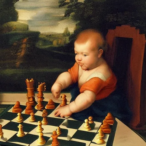 Image similar to baby playing chess by raphael