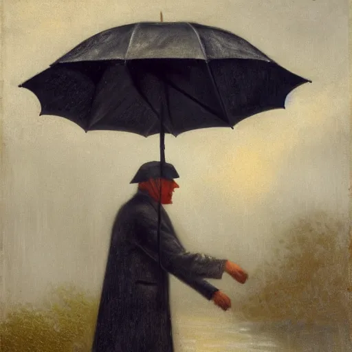 Image similar to an umbrella covering an old man in the rain, rafael sanzio