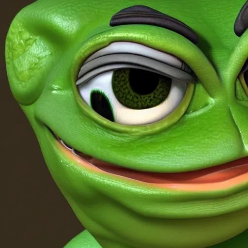 Image similar to realistic pepe the frog, 8 k, blender render, ultra realistic